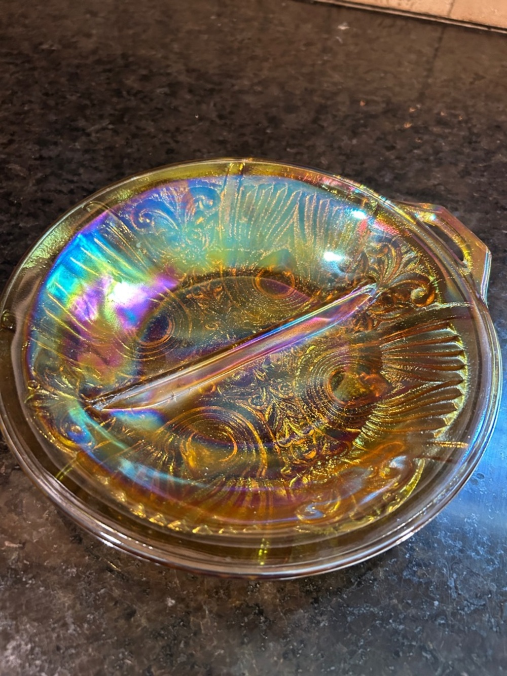 Vintage Indiana Marigold Carnival Glass Relish Tray